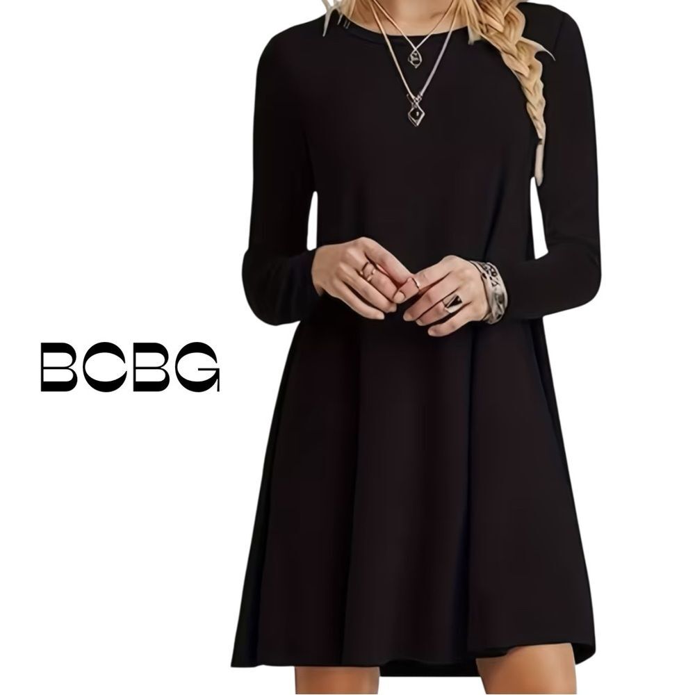 BCBGMaxAzria Black Teeshirt Long Sleeve Academia LagenLook Dress NWOT Size S